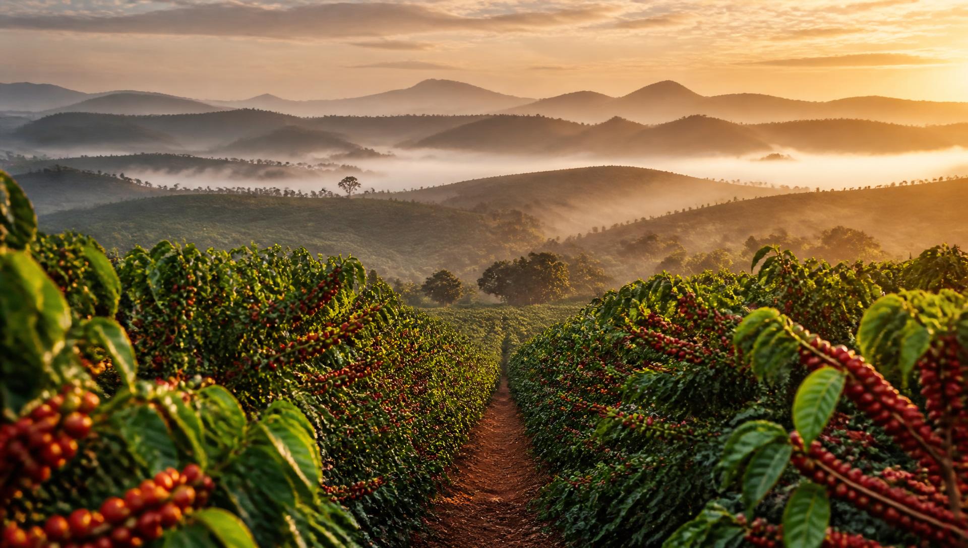 Coffee plantation at sunrise